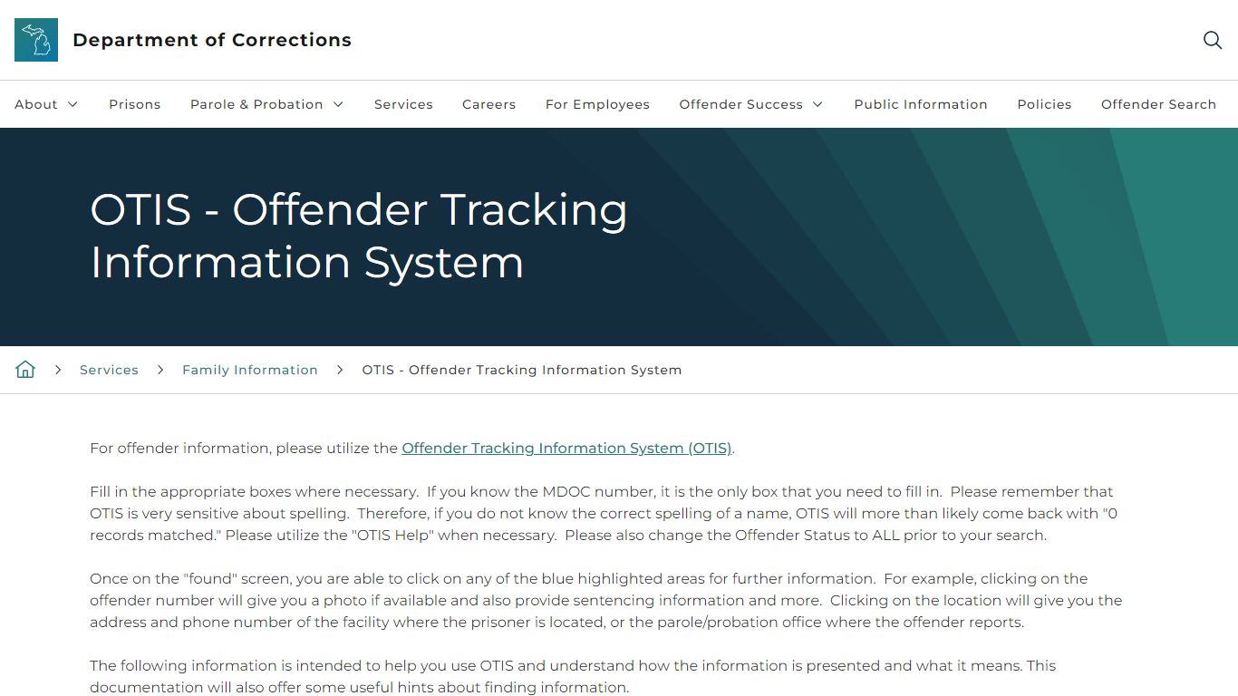 OTIS - Offender Tracking Information System - State of Michigan